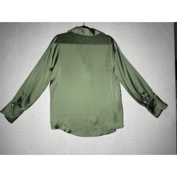 Zara Women's Satin Effect Button Down Shirt Dress in Green Size Medium - Picture 3 of 4